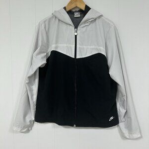 Vtg NIKE Women's  Windrunner Hooded Black/White Jacket Large (12-14)